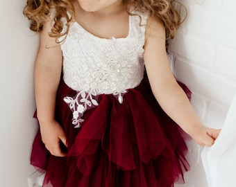 white and wine flower girl dresses