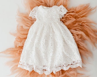 Girls Christening Dress, Newborn Lace Christening Gown, Elegant Baptism Dress For Baby Girl