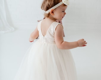 Ivory Flower Girl Dress Floor Length, Rustic Boho Ball Gown, Elegant Wedding Ceremony Dress for Girls, Romantic Outfit Birthday Gift