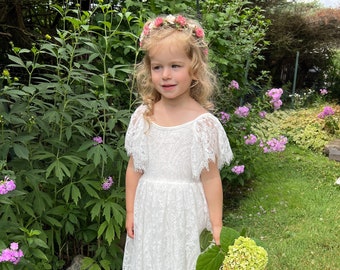 Bohemian White Flower Girl Dress, Rustic Lace Wedding Dress, Will You Be My Flower Girl Proposal, Boho Dresses