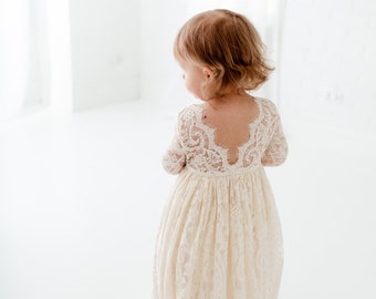 Bohemian Ivory Flower Girl Dress, Rustic Tulle Wedding Dress for Girls, Boho Junior Bridesmaid Dress, Will You Be My Flower Girl Outfit
