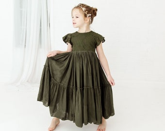 Bohemian Hunter Green Flower Girl Dress, Emerald Rustic Tulle Wedding Dress, Will You Be My Flower Girl Proposal, Boho