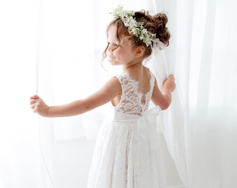 Bohemian White Flower Girl Dress, Rustic Tulle Wedding Dress, Will You Be My Flower Girl Proposal, Boho Dresses