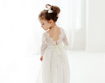 Bohemian White Flower Girl Dress, Rustic Lace Wedding Dress, Will You Be My Flower Girl Proposal, Boho Tulle Dresses