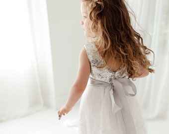 Boho Flower Girl Dress With Lace Detailing, White Tulle Wedding Dress, Tutu Dress