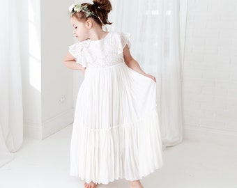 HazelBohemian White Flower Girl Dress, Rustic Wedding Dress, Will You Be My Flower Girl Proposal, Infant Boho Dresses