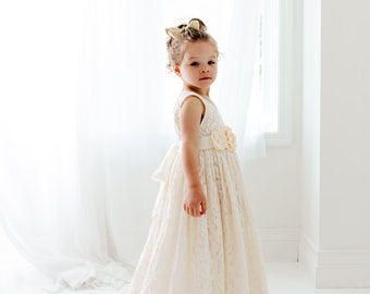 Boho Ivory Flower Girl Dress, Rustic Cream Tulle Wedding Dress, Beach Wedding Dress, Bohemian Dresses