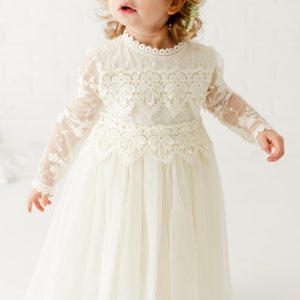 Tyra Ivory Lace Flower Girl Dress, Bohemian Tulle Wedding Dress, Rustic Baby Christening Gown image 5