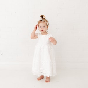 Infant Lace Baptism Dress, Unique Baby Boho Dress, Baby Flower Girl Dress, White Lace Christening Gown