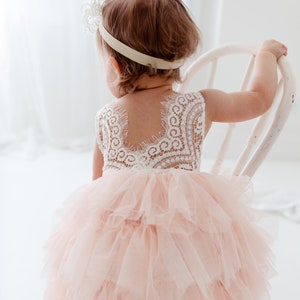 Crochet Baby Dress, Blush Flower Girl Dress, White Lace Wedding Dress, Boho Beach Wedding Dress