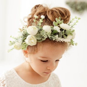 Athena Boho Flower Crown, Ivory Peony Flower Girl Halo, Bohemian Floral Wreath Headpiece for Wedding image 2