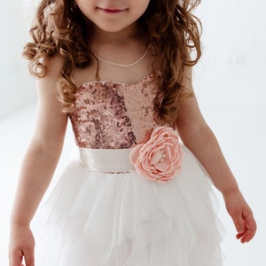 Vestido de niña de flores de lentejuelas románticas, vestido de niña de flores de tul blanco, vestidos de tul boho