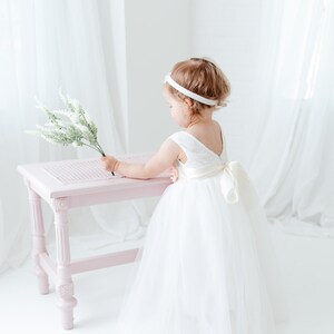 White Boho Flower Girl Dress, Sequin Girls Dresses, Floor Length Dress, Formal Dress
