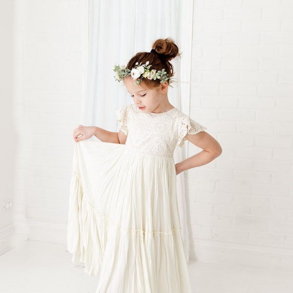 Bohemian Ivory Flower Girl Dress, Rustic Cream Wedding Dress, Will You Be My Flower Girl Proposal, Infant Boho Dresses