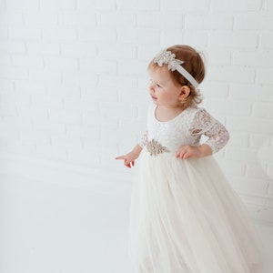 Ivory Tulle Flower Girl Dress, White Lace Dress, Floor Length Boho Dress, Toddler Tulle Dresses