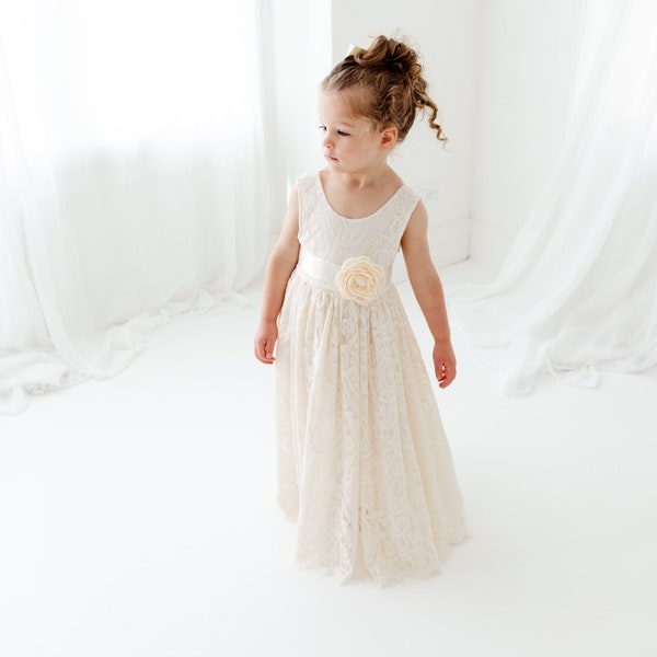 Boho Lace Flower Girl Dress, Rustic Ivory Wedding Dress, Will You Be My Flower Girl Proposal, Bohemian Dresses