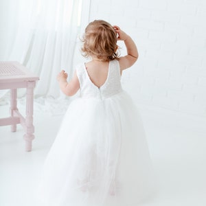 White Tulle Flower Girl Dress, Romantic Sequin Flower Girl Dress, Boho Girls Dresses, Formal Wedding Dress