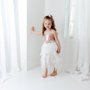 Rose Gold Flower Girl Dress, Rustic White Wedding Gown, Romantic Beach Boho Spring Dresses