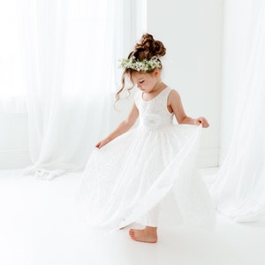 Boho Lace Flower Girl Dress, Rustic White Wedding Dress, Will You Be My Flower Girl Proposal, Bohemian Dresses image 4