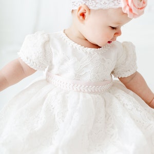 White Lace Baptismal Gown, Infant Christening Dress, Unique Baby Girl Boho Dress, Flower Girl