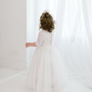 White Tulle Two Piece High Waist Tutu Skirt, Romantic Lace Flower Girl Dress, Boho Beach Wedding, Crochet, Bohemian, First Communion