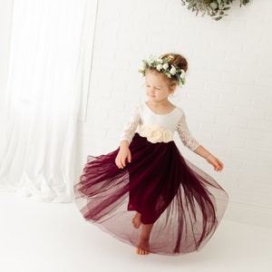 Burgundy Flower Girl Dress, White Lace Wedding Dress, Will You Be My Flower Girl, Flower Girl Proposal