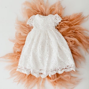 Girls Christening Dress, Newborn Lace Christening Gown, Elegant Baptism Dress For Baby Girl