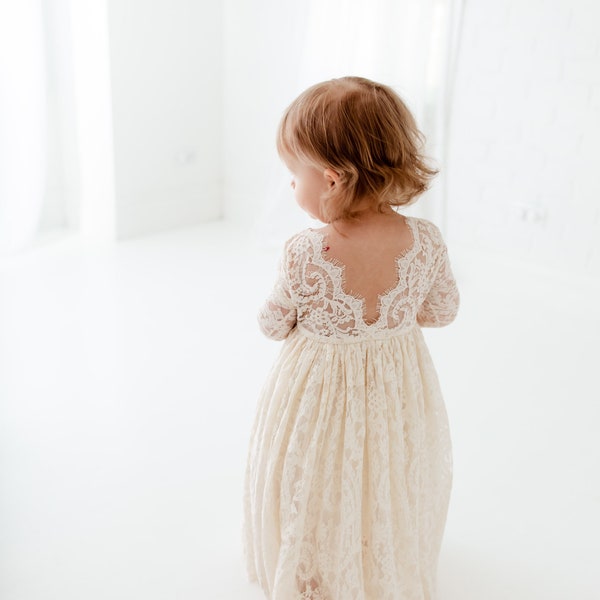 Bohemian Ivory Flower Girl Dress, Rustic Tulle Wedding Dress for Girls, Boho Junior Bridesmaid Dress, Will You Be My Flower Girl Outfit