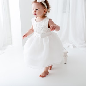 Satin Christening Gown, Newborn Baby Baptism Dress, Tulle Flower Girl Dresses