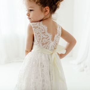 Bohemian White Flower Girl Dress, Rustic Lace Wedding Dress, Will You Be My Flower Girl Proposal, Boho Dresses