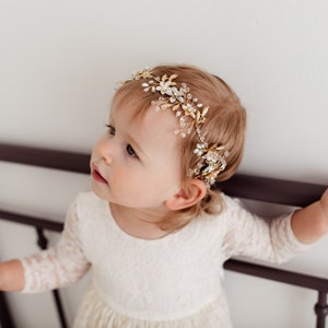 Lavelle- Gold Floral Wedding Headband, Flower Girl Halo, Floral Turban, Rhinestone Headband  Baby Girls Bohemian Greek Goddess Headpiece