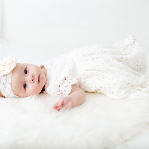 White Baby Girl Christening Gown, Infant Lace Baptism Dress, Unique Baby Boho Dress, Flower Girl