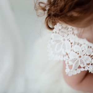 Ivory Lace Flower Girl Dress, Champagne Tulle Wedding Dress, Floor Length Rustic Boho Baby Dress