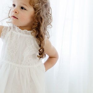 Romantic White Lace Flower Girl Dress, Boho Tulle Wedding Dress, Rustic Flower Girl Dresses