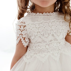 White Lace Christening Gown, Infant Baptism Dress, Unique Baby Boho Dress, Flower Girl Dress image 3