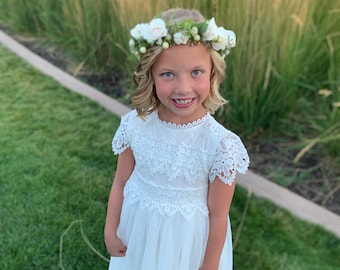 Bohemian White Flower Girl Dress, Rustic Tulle Wedding Dress, Will You Be My Flower Girl Proposal, Boho Dresses