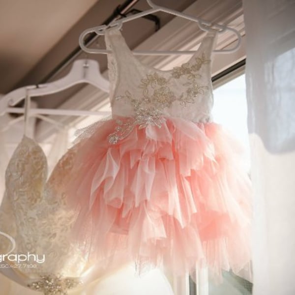 Lace Flower Girl Dress, Blush Pink Flower Girl Dresses, Rustic Dress, Boho Dress, First Birthday Dress, Flower Girl Proposal