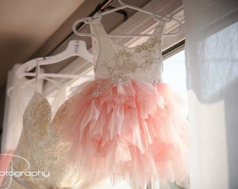 Lace Flower Girl Dress, Blush Pink Flower Girl Dresses, Rustic Dress, Boho Dress, First Birthday Dress, Flower Girl Proposal