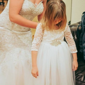 Boho Lace Flower Girl Dress, Long Sleeve Wedding Gown, Flower Girl Proposal