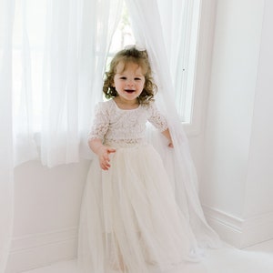 Two Piece High Waist Tulle Skirt, Romantic White Lace Flower Girl Dress, Boho Wedding