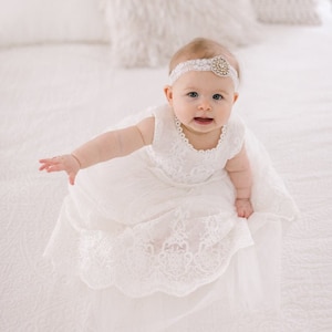 Christening Gown, White Newborn Baby Dress, Newborn Lace Flower Girl Dress, Boho Chic, 3 months - 24 months, Baptism Infant, Birthday