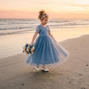 dusty blue vintage dress Bamboo Dress for Girl, Toddler, Children & Kids main image 1