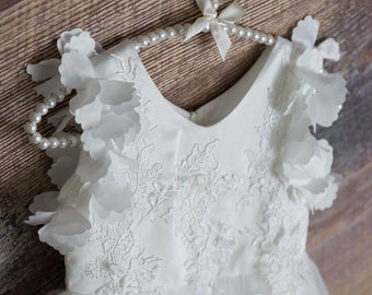 White Lace First Communion Dress, Rustic Bohemian Flower Girl Dresses, Beach Flower Girl Dress