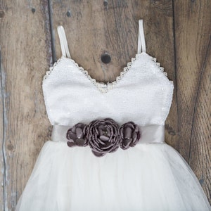 White Tulle Flower Girl Dress, Romantic Sequin Wedding Gown, First Communion, Christening Gown