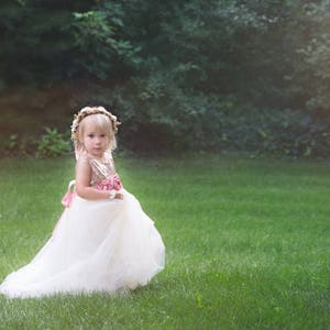 Romantic Tulle Flower Girl Dress, Boho Chic Dresses, Ivory Ball Gown, Rose Gold Sequin Dress image 6