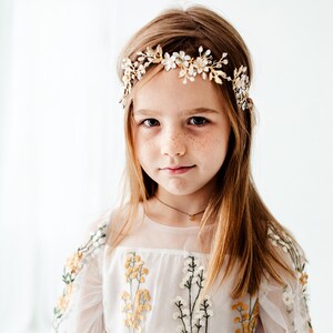 Lavelle Gold Floral Wedding Headband, Flower Girl Halo Crown, Rhinestone Baby Headband, Bohemian Greek Goddess Headpiece image 10