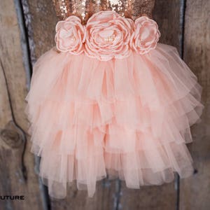 Rose Gold Flower Girl Dress, Peach Blush Tulle Party Dress, Dusty Mauve Boho Chic Beach Wedding Dresses, Cake Smash Toddler Outfit image 5