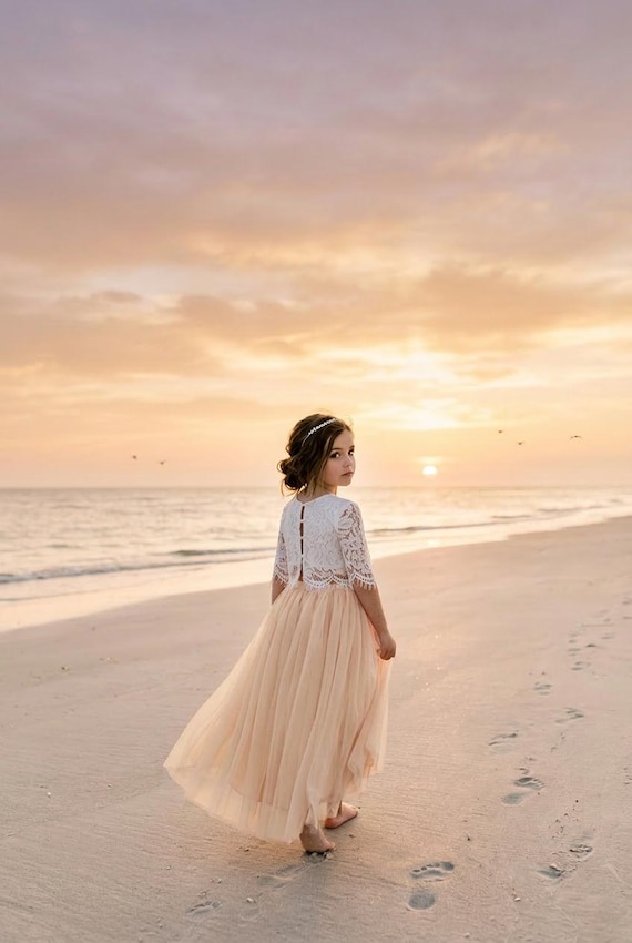beach proposal dresses Buy Boho Champagne Flower Girl Dress, Two-piece Tulle Tutu Skirt With White Lace, Fairy Wedding Toddler Dress, Romantic Online in India Off Shoulder Mini Dresses crochet clothing Size:16.5 - L