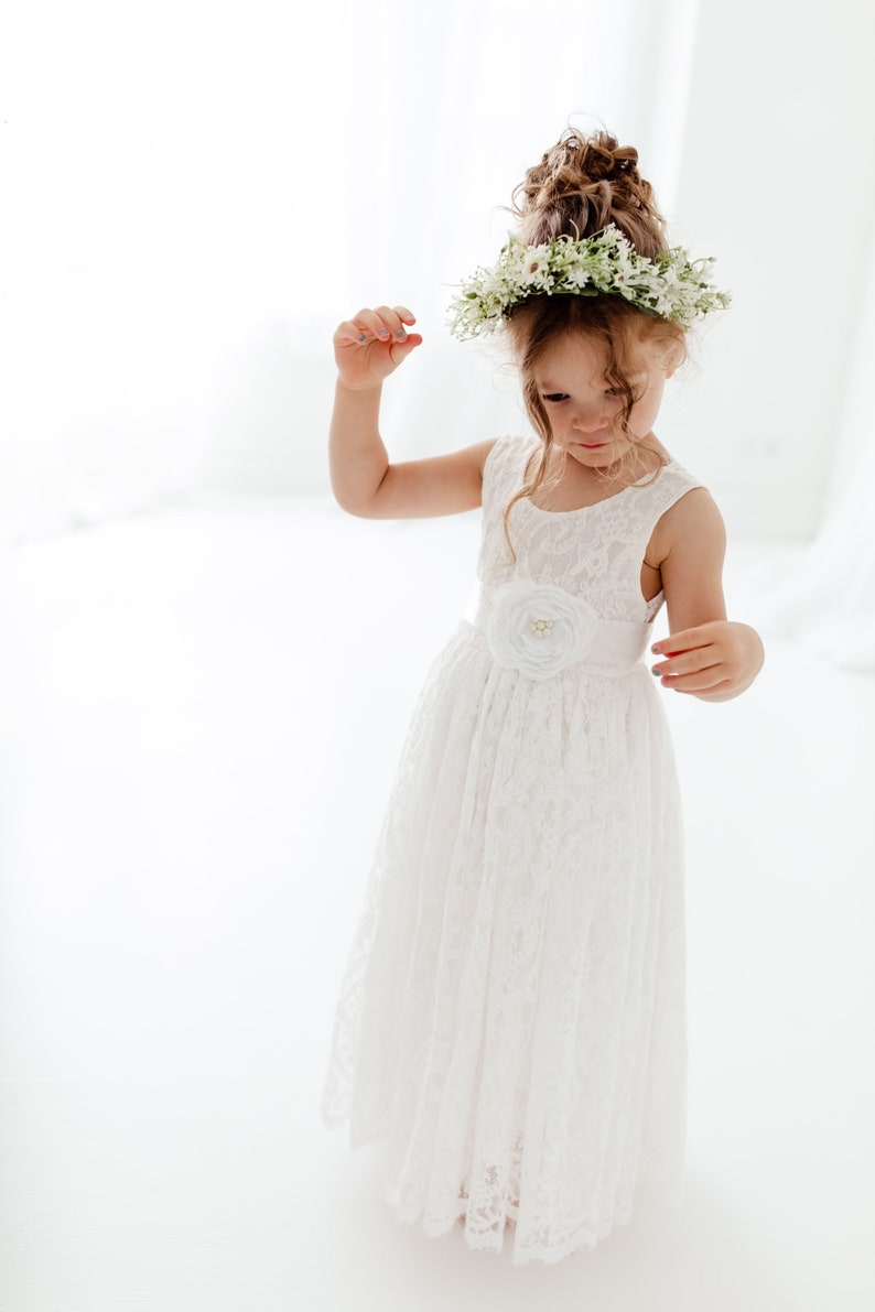 Boho Lace Flower Girl Dress, Rustic White Wedding Dress, Will You Be My Flower Girl Proposal, Bohemian Dresses image 10