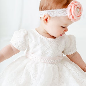 White Lace Christening Gown, Infant Baptism Dress, Unique Baby Boho Dress, Flower Girl image 6